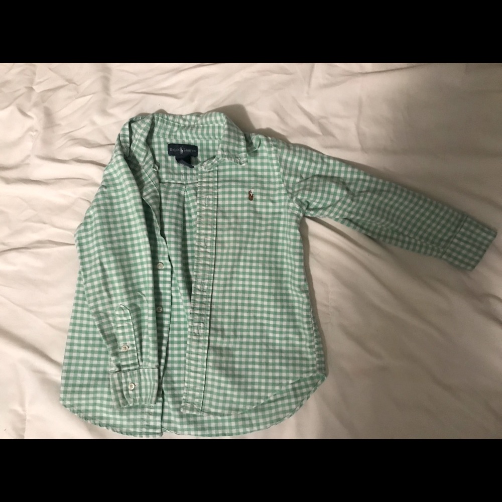 👦🏻👦🏽👦 Ralph Lauren Boys Long Sleeve Button Down Green/White